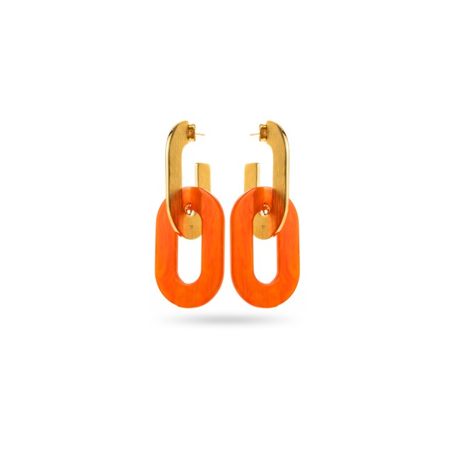 Bicolor Double Ring Earrings with Hammering Color:Orange