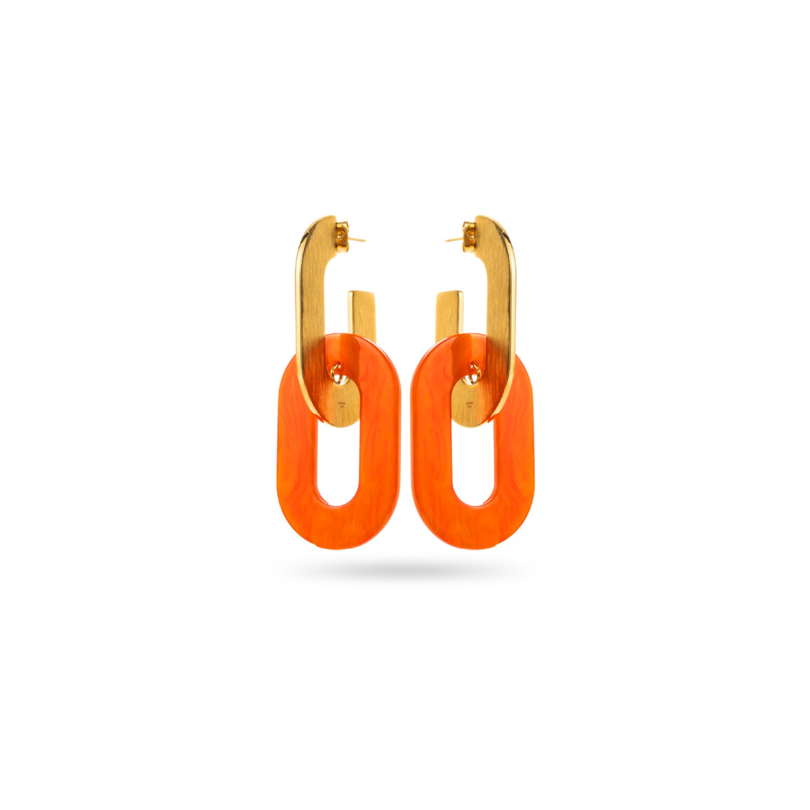 Bicolor Double Ring Earrings with Hammering Color:Orange