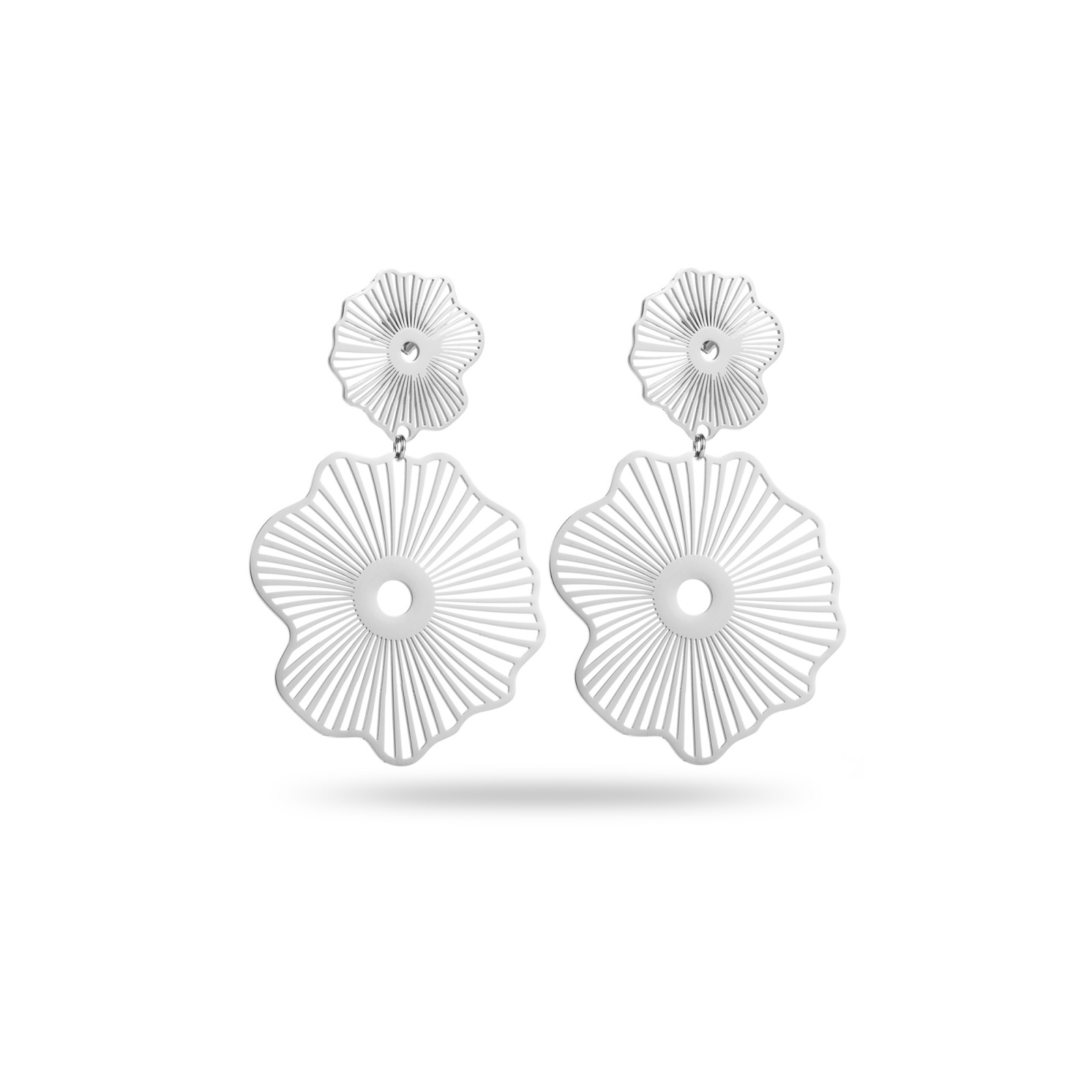 Laser-cut Double Flower Earrings Coating:Silver