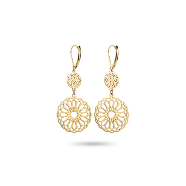 Double Rosette Laser Cut Earrings Color:Gold