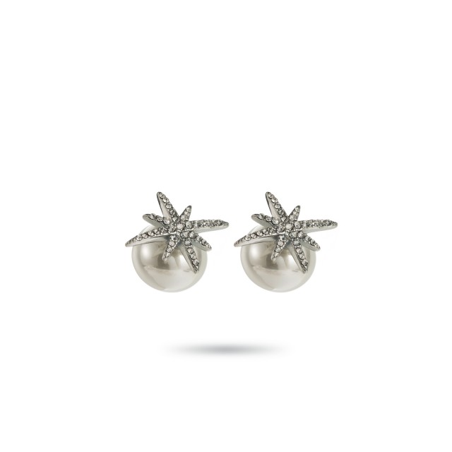 Rhinestone and Mother-of-Pearl Studs Earrings