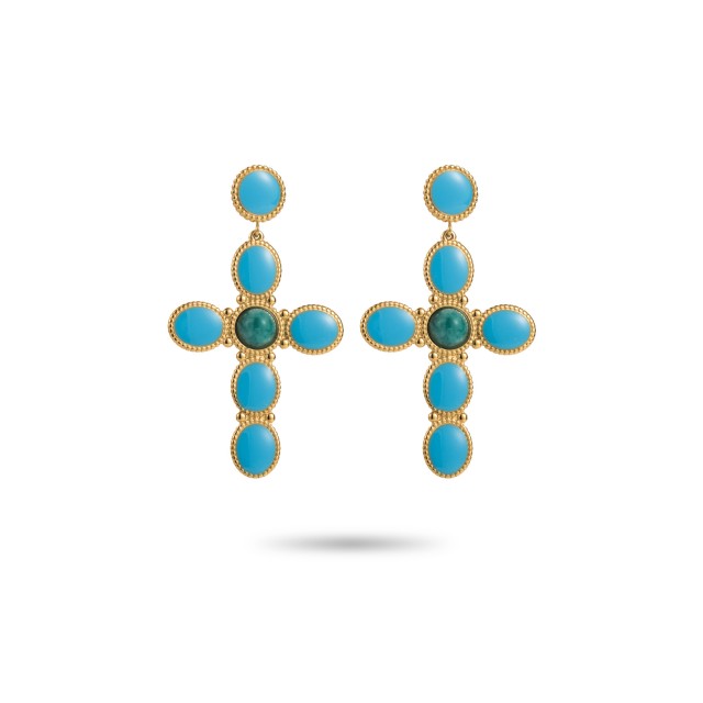 Colorful Cross Earrings with Millegrains Details Color:Blue