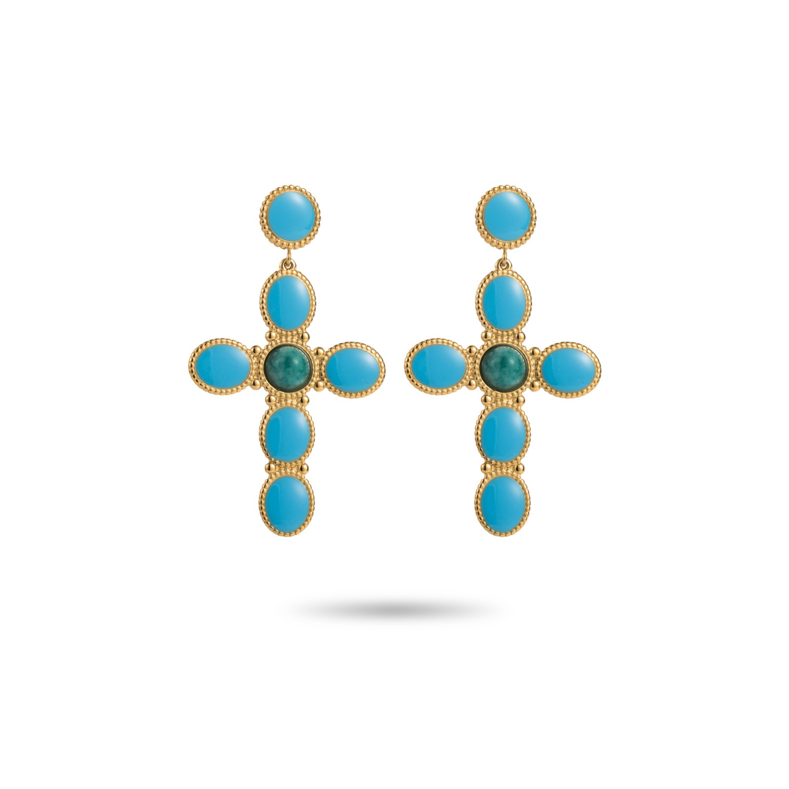 Colorful Cross Earrings with Millegrains Details Color:Blue