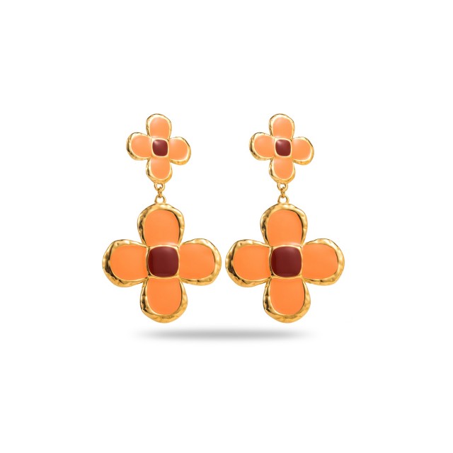 Colorful Double Clover Drop Earrings Color:Orange