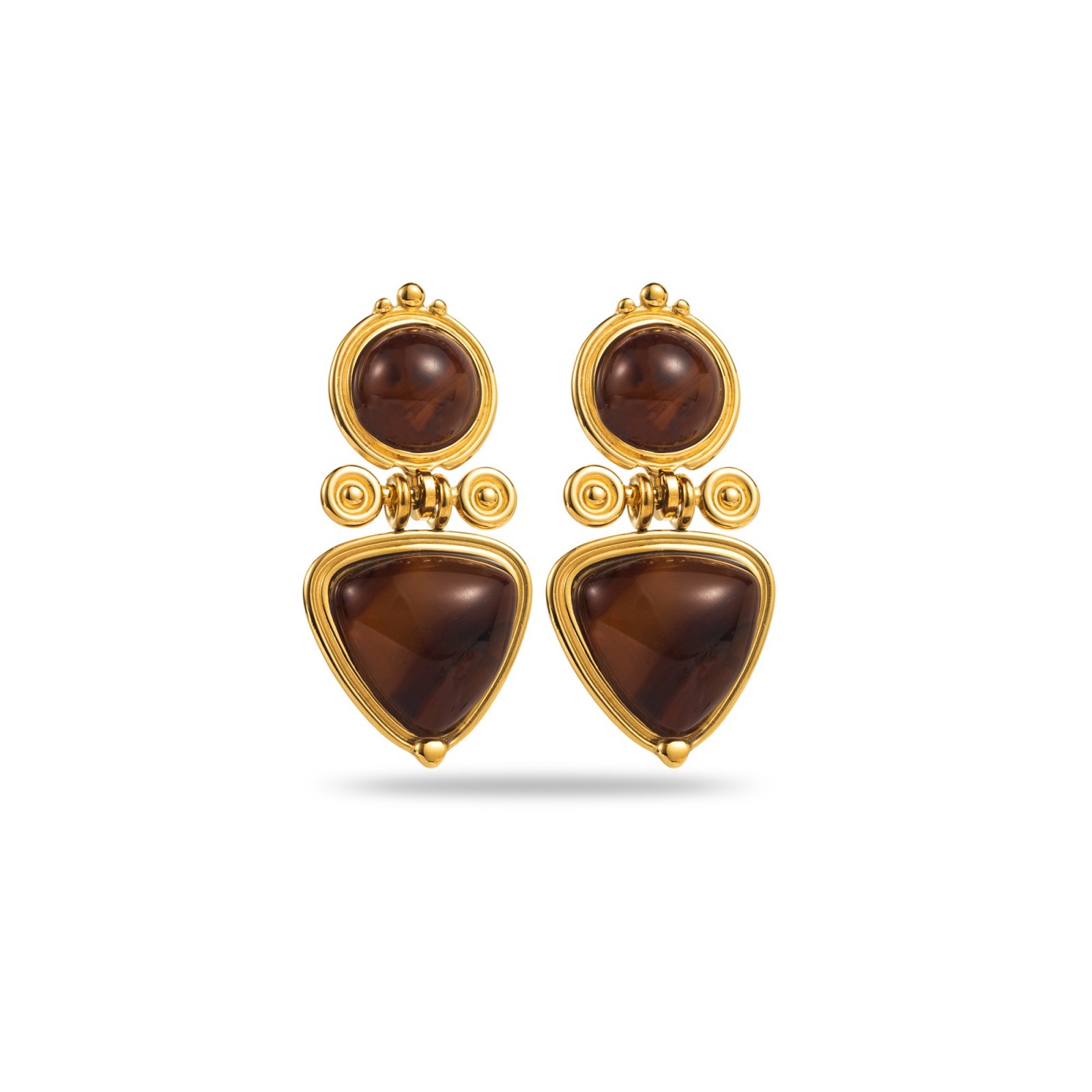 Royal Earrings with Double Studs Color:Brown