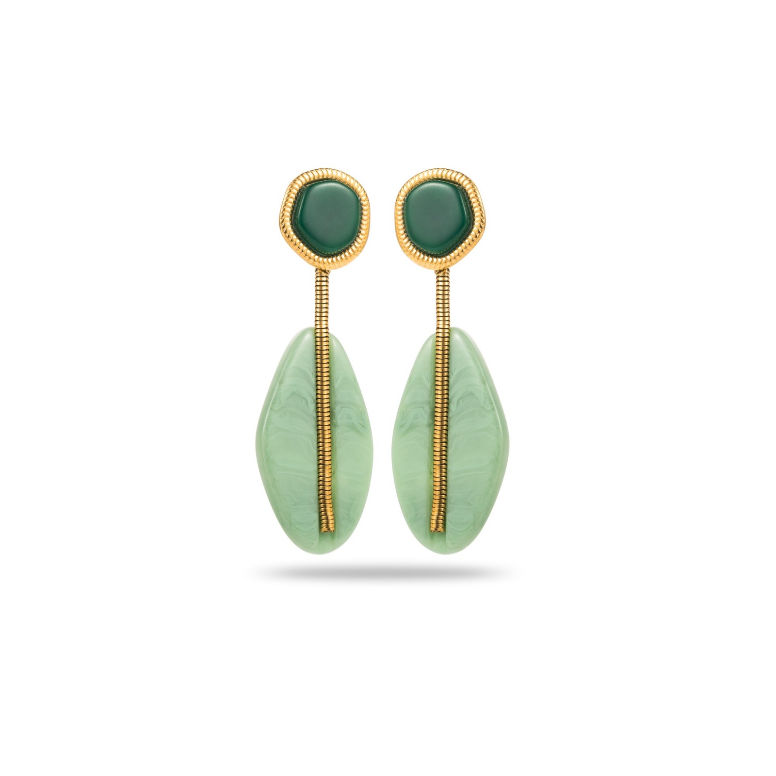 Colorful Oval Pendant Earrings with Mirror Chain Detail Color:Green