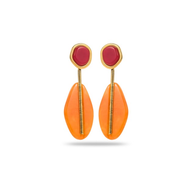 Colorful Oval Pendant Earrings with Mirror Chain Detail Color:Orange