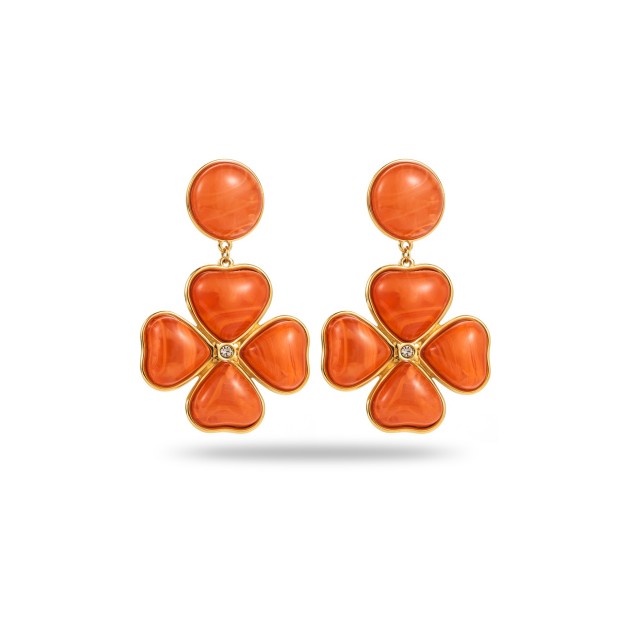 Clover Pendant Earrings with Marbled Effect Color:Orange