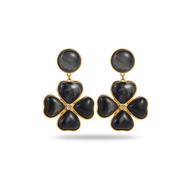 Clover Pendant Earrings with Marbled Effect Color:Black