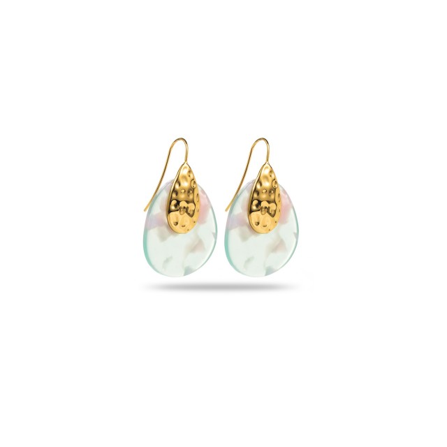 Colorful Oval Earrings with Hammered Drop Detail Color:Ethereal Pearl