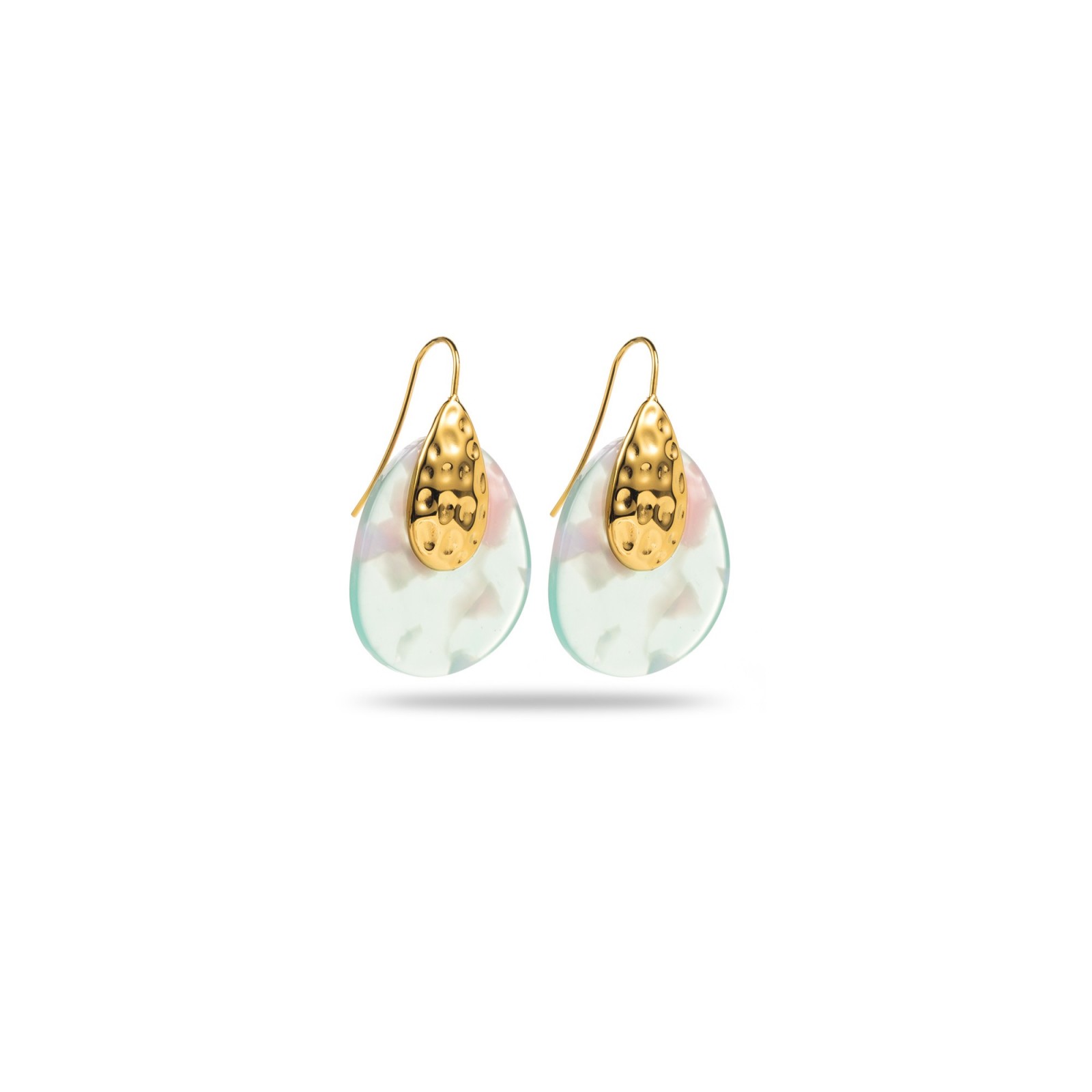 Colorful Oval Earrings with Hammered Drop Detail Color:Ethereal Pearl