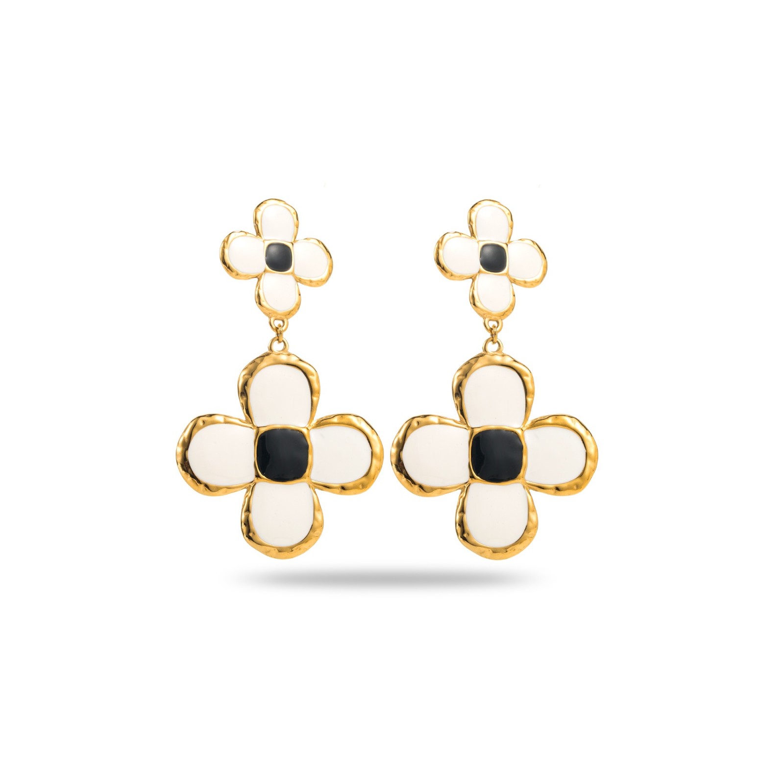 Colorful Double Clover Drop Earrings Color:Beige