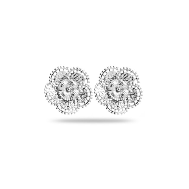 Rosette Flower Earrings with Multiple Petals Color:Silver