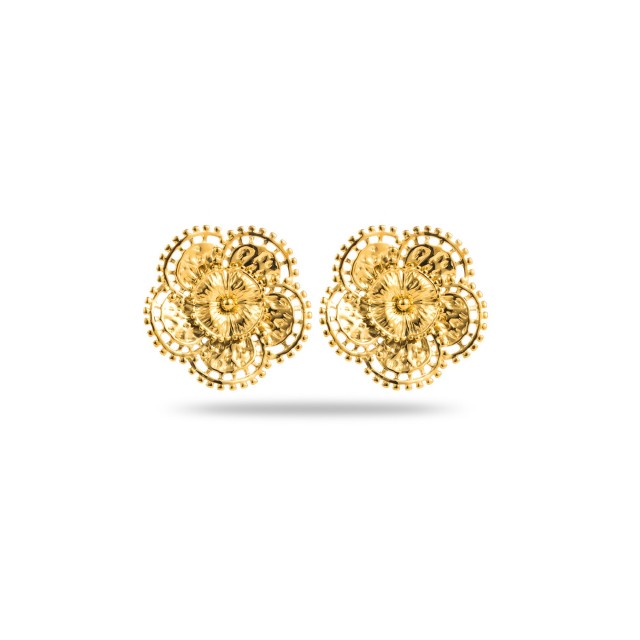 Rosette Flower Earrings with Multiple Petals Color:Gold