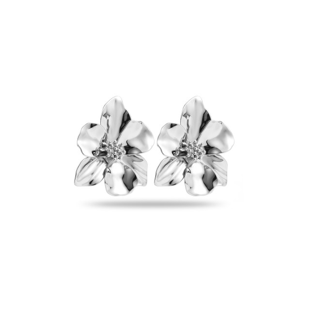 Flower Earrings with Petals and Pollen Heart Color:Silver