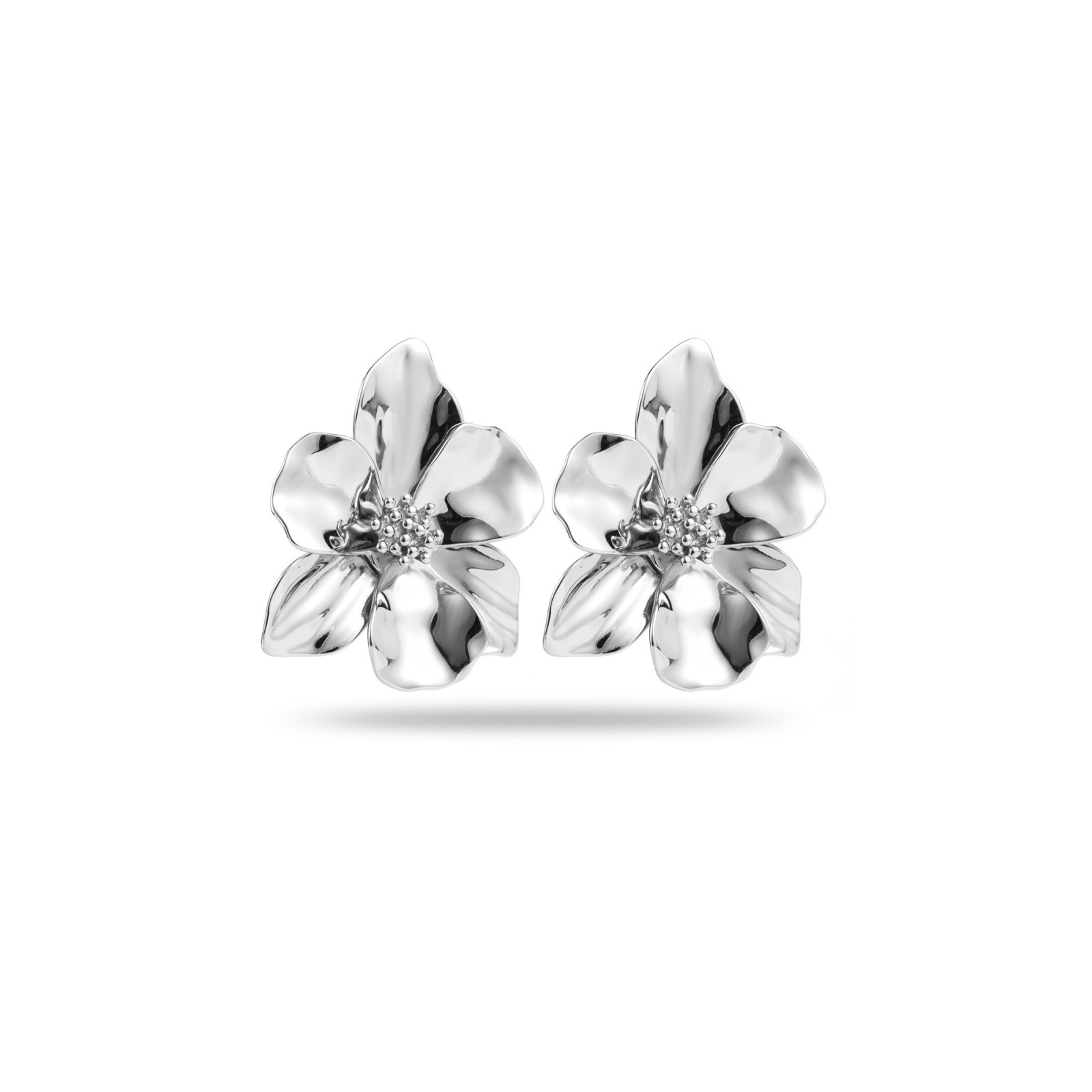 Flower Earrings with Petals and Pollen Heart Color:Silver