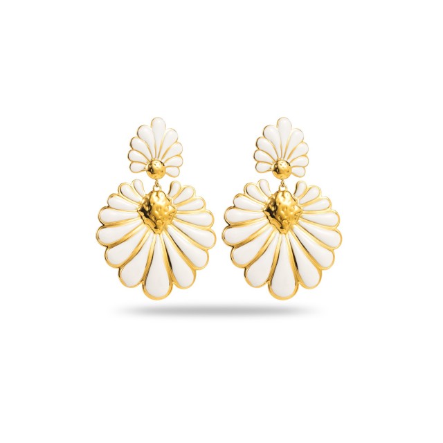 Double Flower Earrings with Deconstructed Colored Petals Color:White