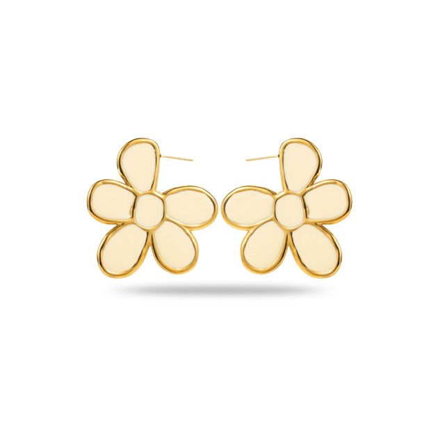 Colored Playful Flower Earrings Color:Beige