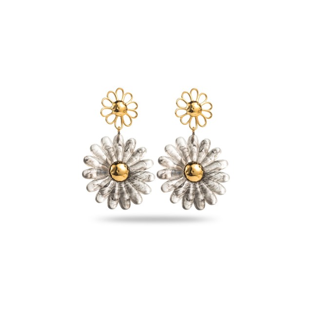 Marble Effect Double Daisy Earrings Color:Black