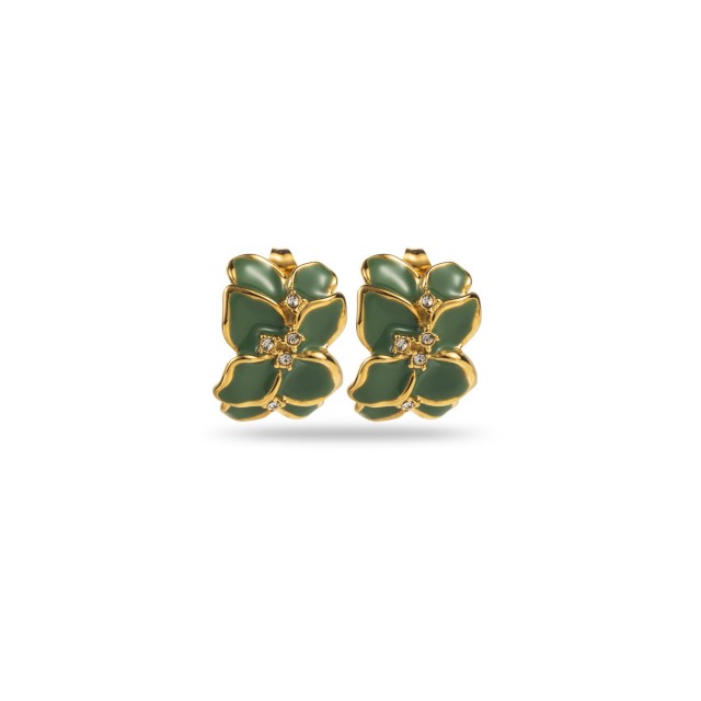 Colorful Flower Petals Earrings Encrusted with Strass Color:Deep Green