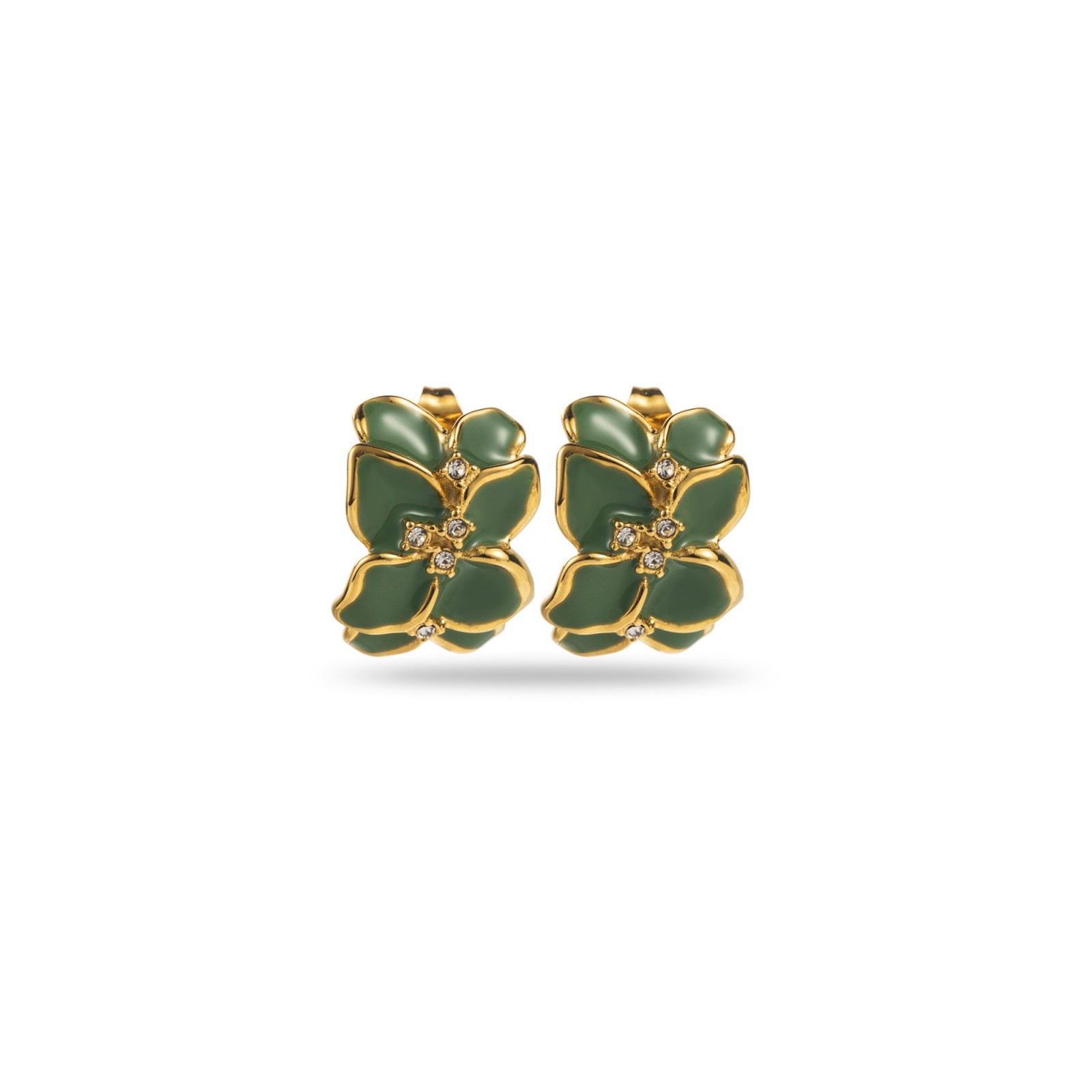 Colorful Flower Petals Earrings Encrusted with Strass Color:Deep Green