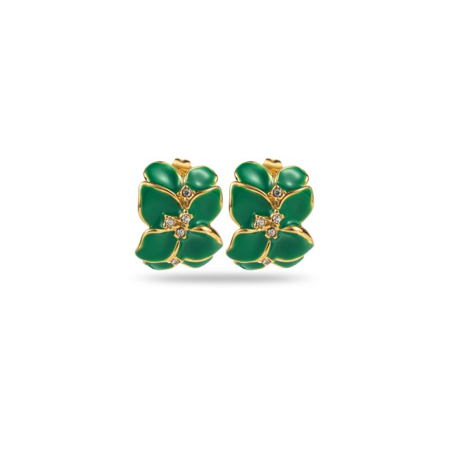 Colorful Flower Petals Earrings Encrusted with Strass Color:Jade Green