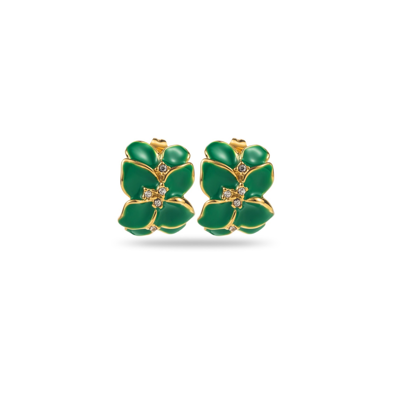 Colorful Flower Petals Earrings Encrusted with Strass Color:Jade Green