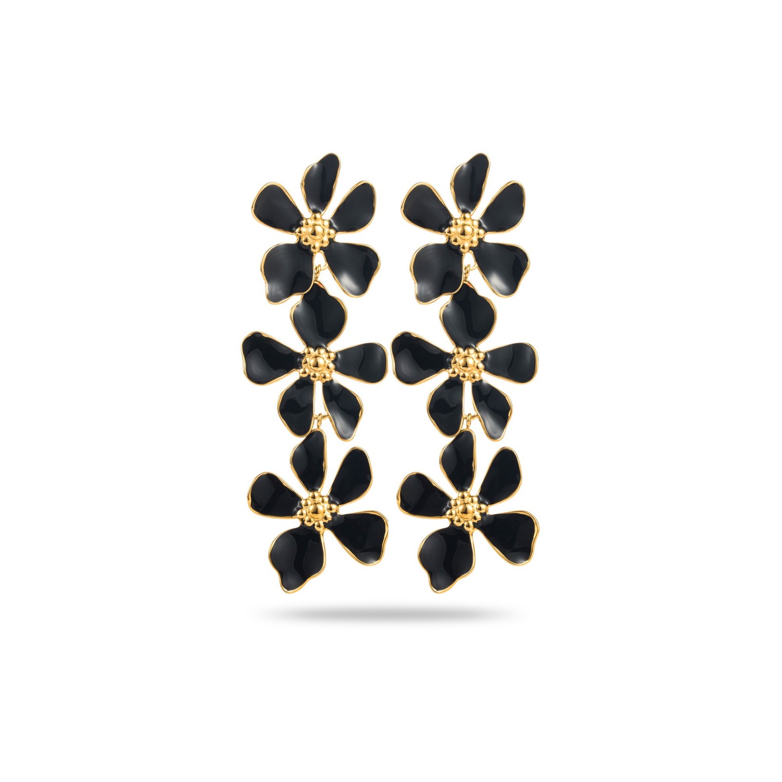 Colorful Flower Trio Pendant Earrings Color:Black