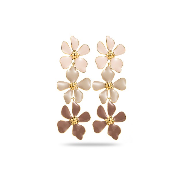 Colorful Flower Trio Pendant Earrings Color:Multi-Brown