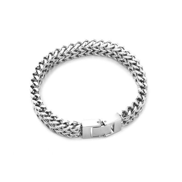 Bracelet Double Chaine Large Maille Gourmette Couleur:Argent