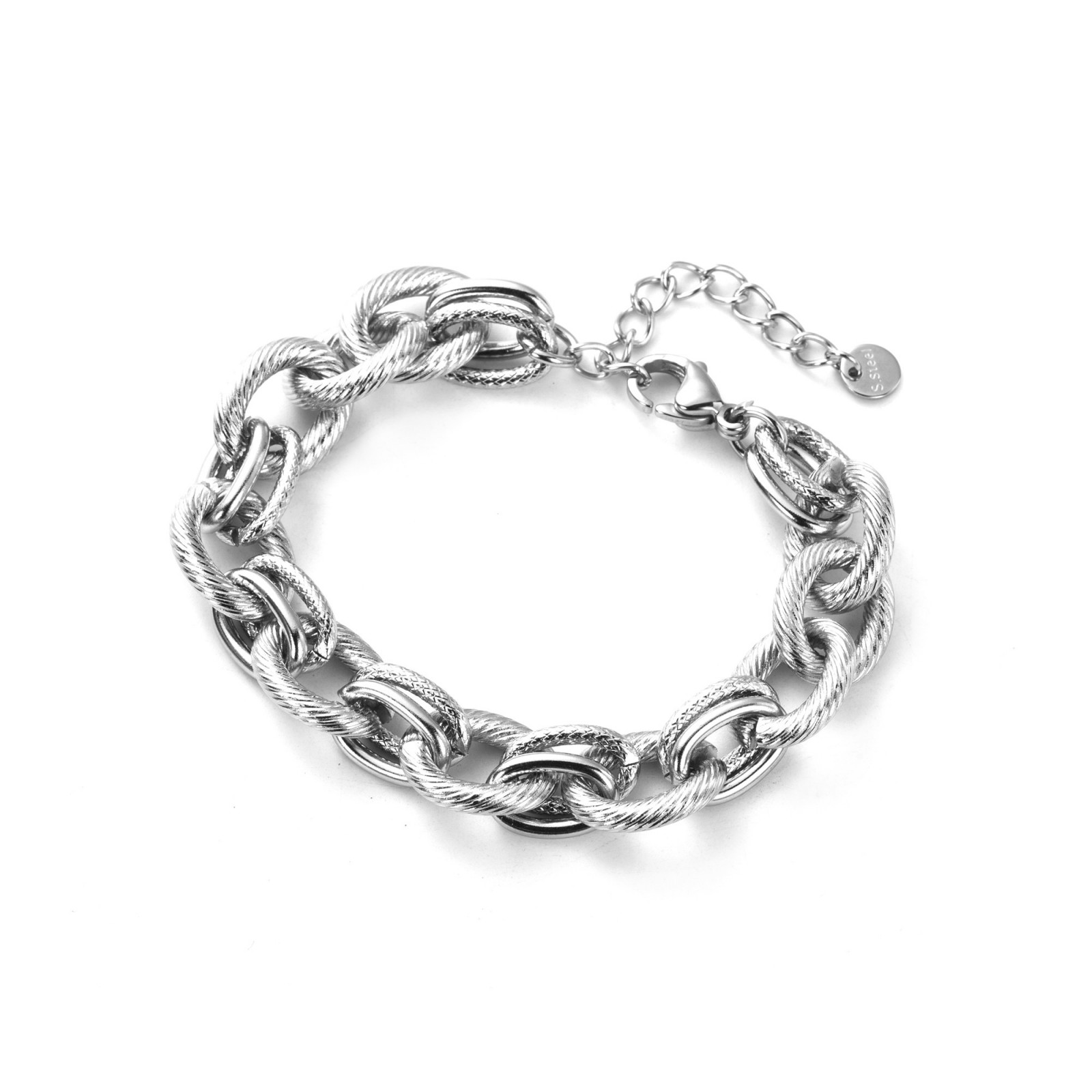 Bracelet Maille Multi Effet Torsadé et Matelassé Couleur:Argent