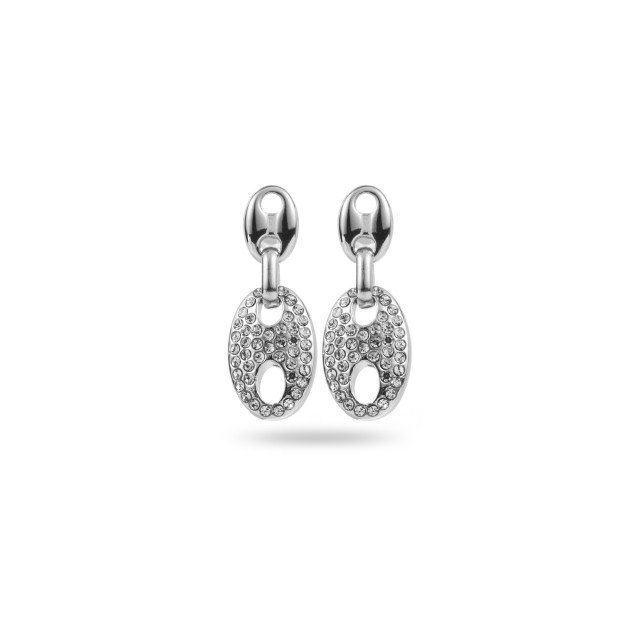 Rhinestone Paved Double Cocoa Seed Earrings Color:Silver