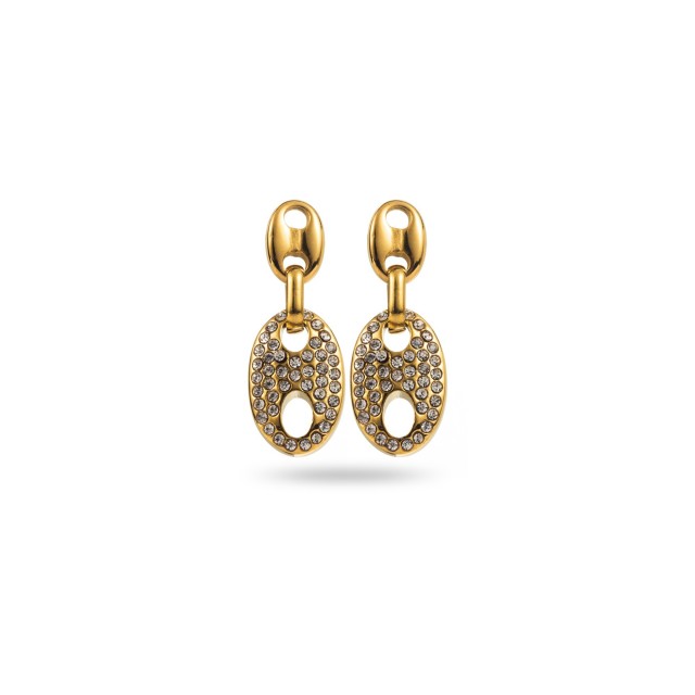 Rhinestone Paved Double Cocoa Seed Earrings Color:Gold