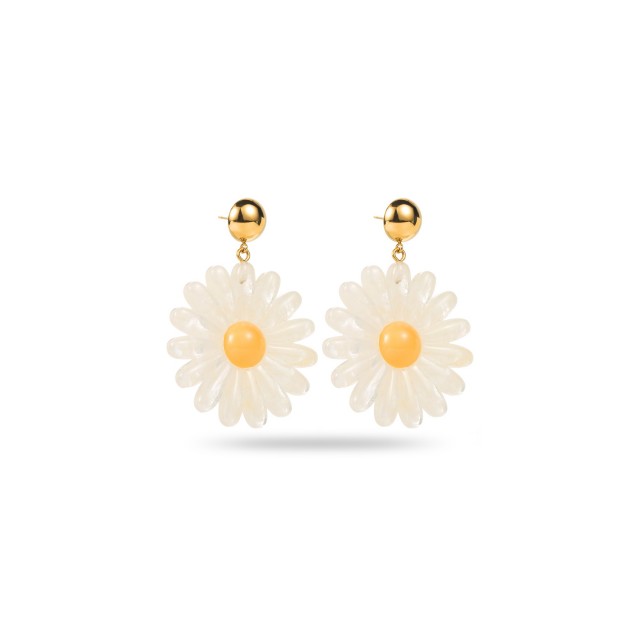 Boucles d'Oreilles Large Marguerite Colorée à Puces de Perle d'Acier Couleur:Blanc