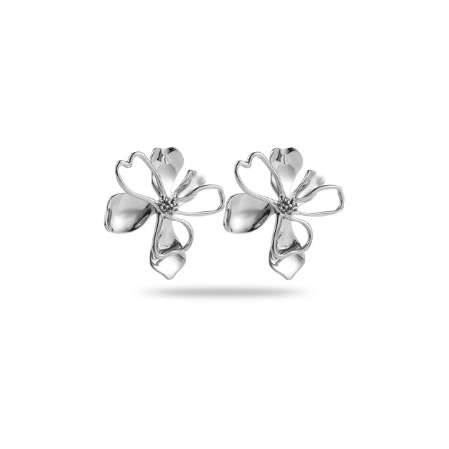 Double Petal Flower Earrings Color:Silver