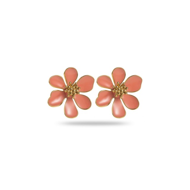 Six Colored Flower Petals Earrings Color:Coral