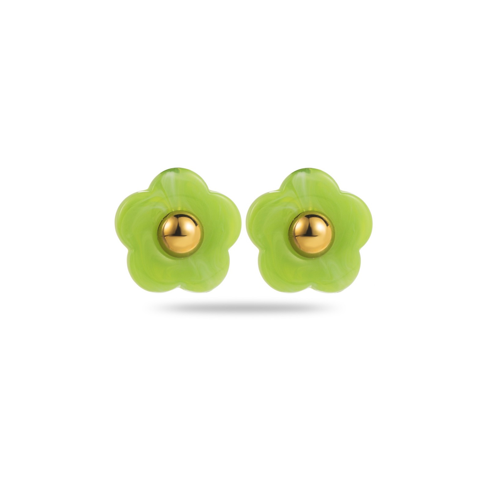 Marbled Flower Earrings with Steel Bead Color:Apple Green