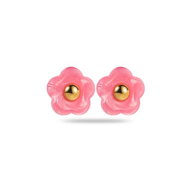 Marbled Flower Earrings with Steel Bead Color:Pink