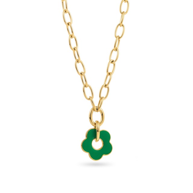 Chain Necklace with Colorful Minimalist Flower Pendant Color:Green