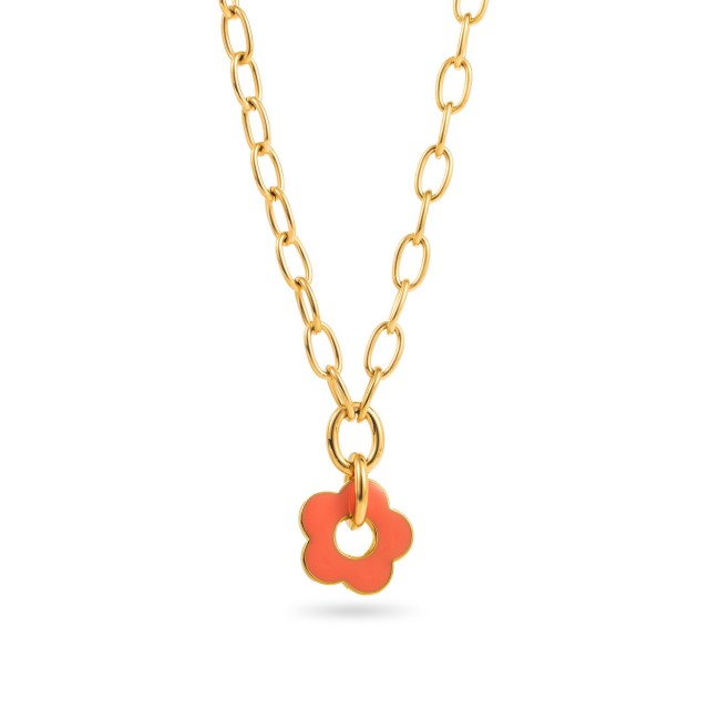 Collier Maille avec Pendentif Fleur Minimaliste Colorée Couleur:Orange