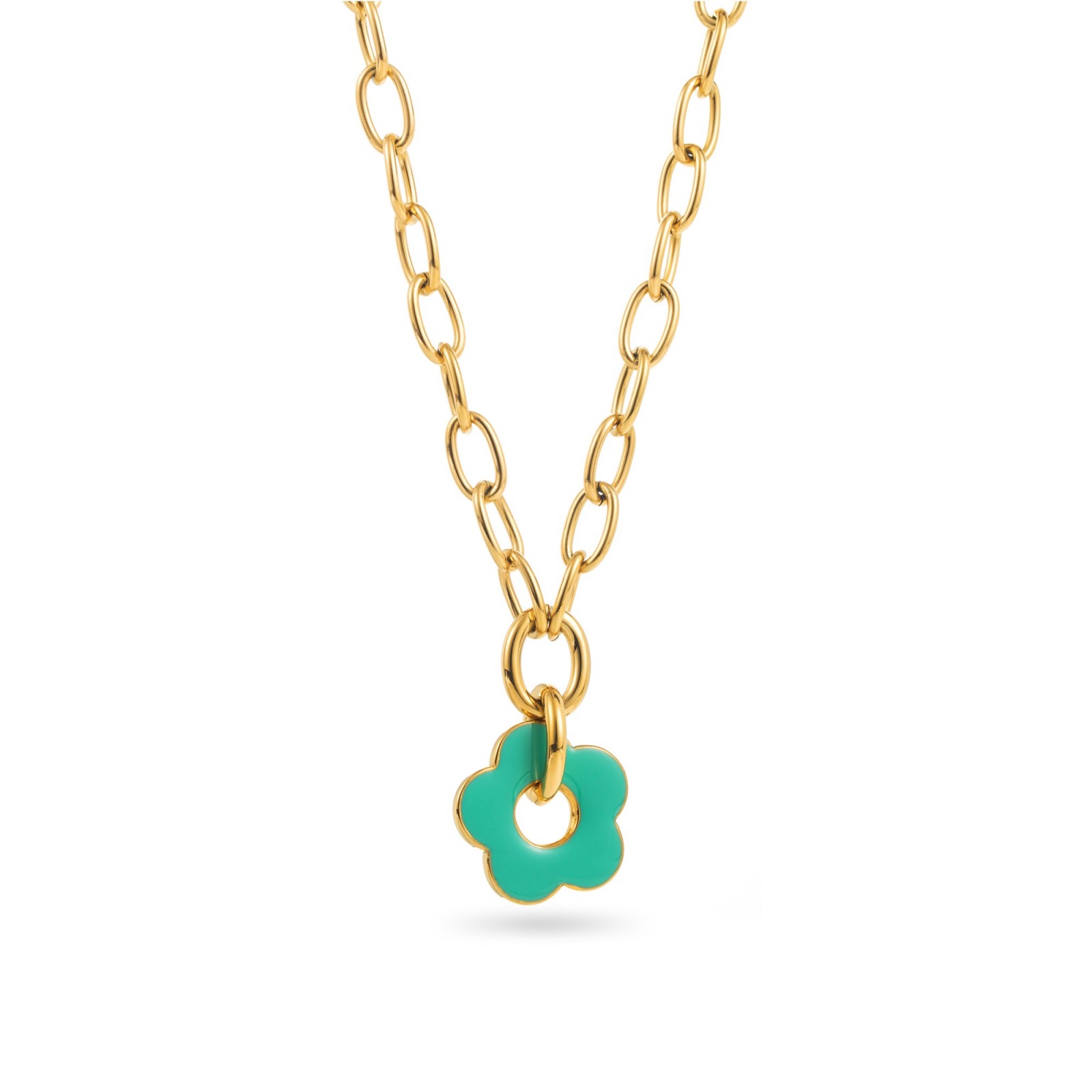 Chain Necklace with Colorful Minimalist Flower Pendant Color:Blue