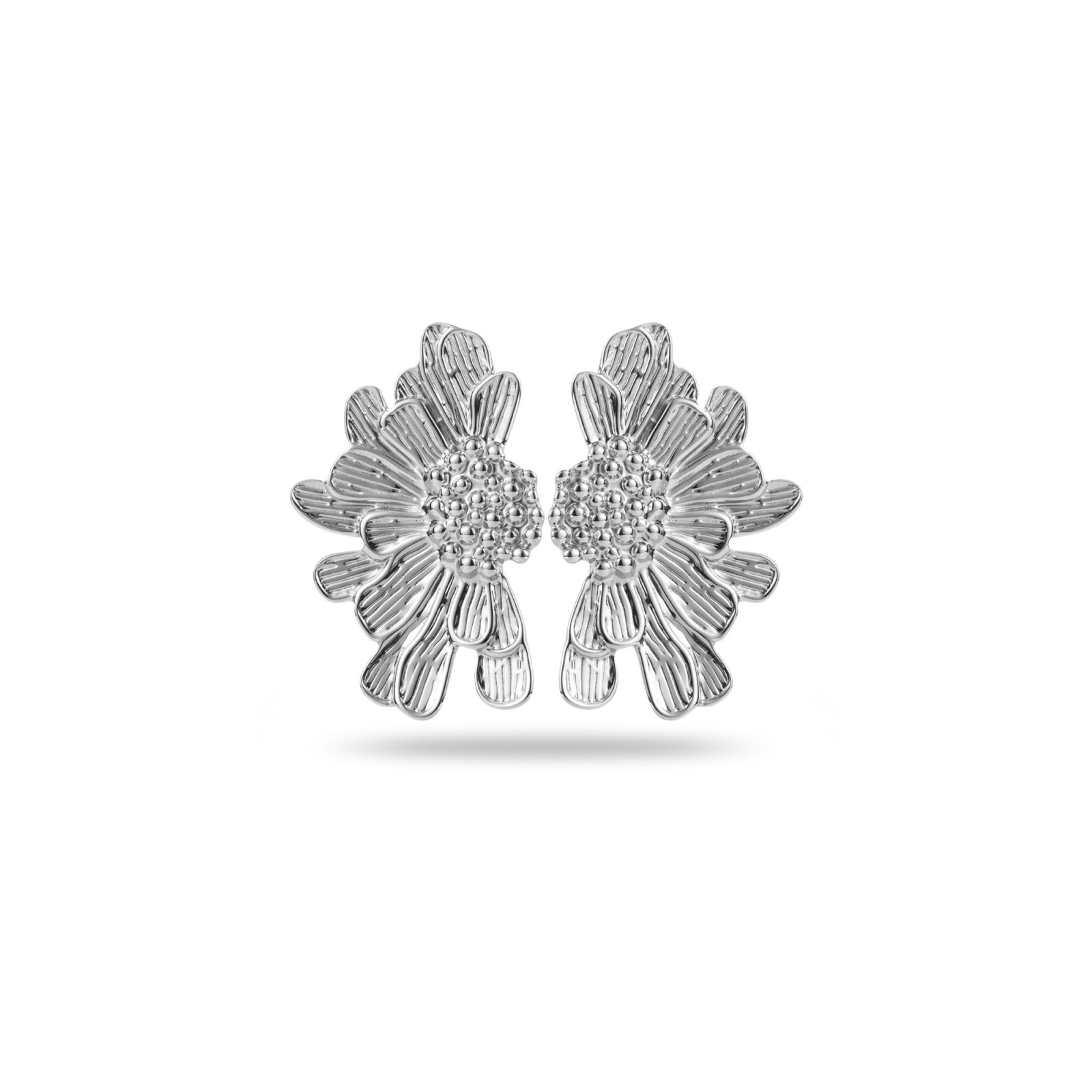 Half Steel Flower Earrings with Details Color:Silver