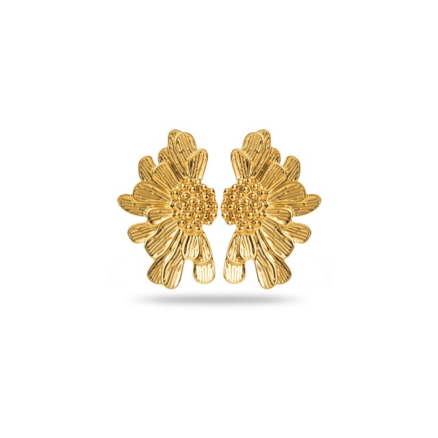 Half Steel Flower Earrings with Details Color:Gold