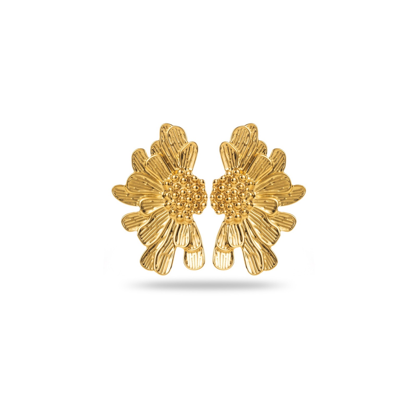 Half Steel Flower Earrings with Details Color:Gold