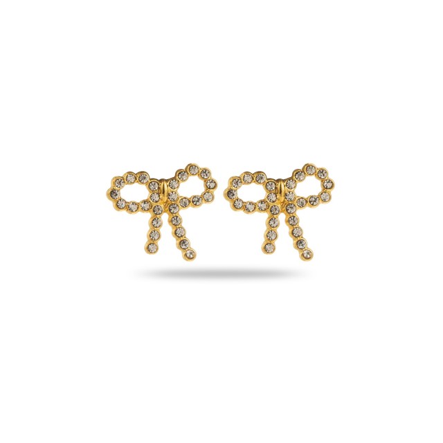 Strass Ribbon Studs Earrings Color:Gold