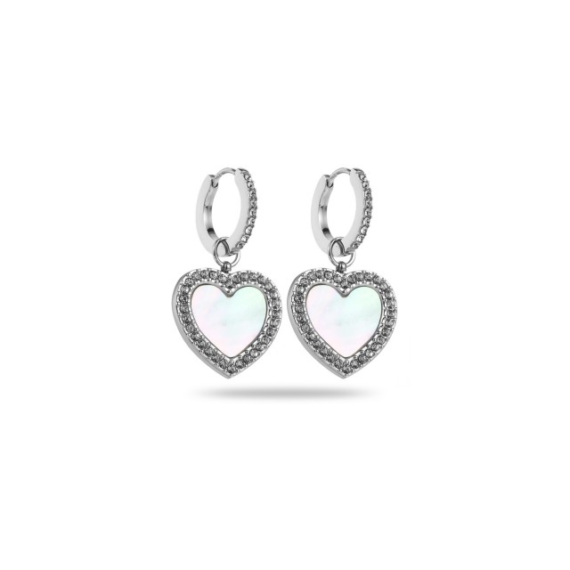 Mini Hoops Earrings with Rhinestone Heart Color:Silver