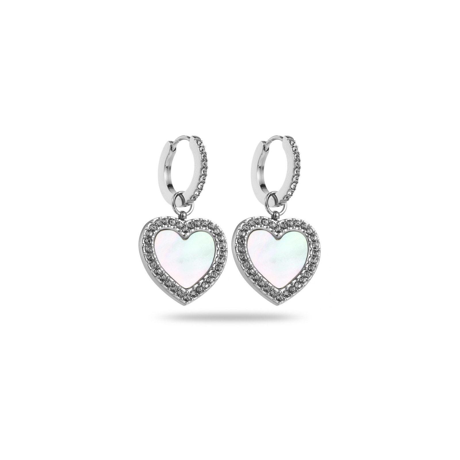 Mini Hoops Earrings with Rhinestone Heart Color:Silver