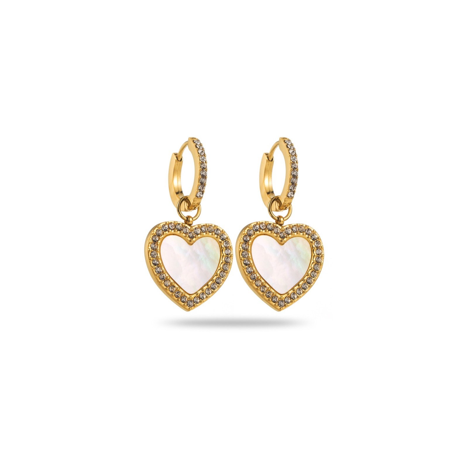 Mini Hoops Earrings with Rhinestone Heart Color:Gold