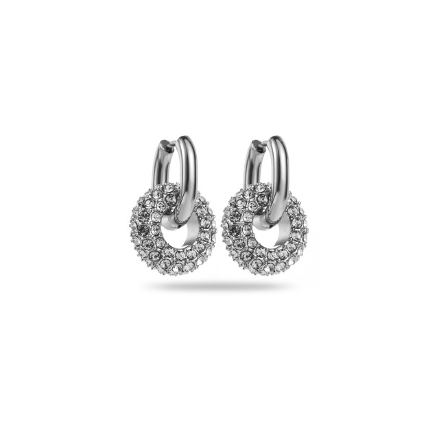 Mini Hoops Earrings with Rhinestone Ring Color:Silver