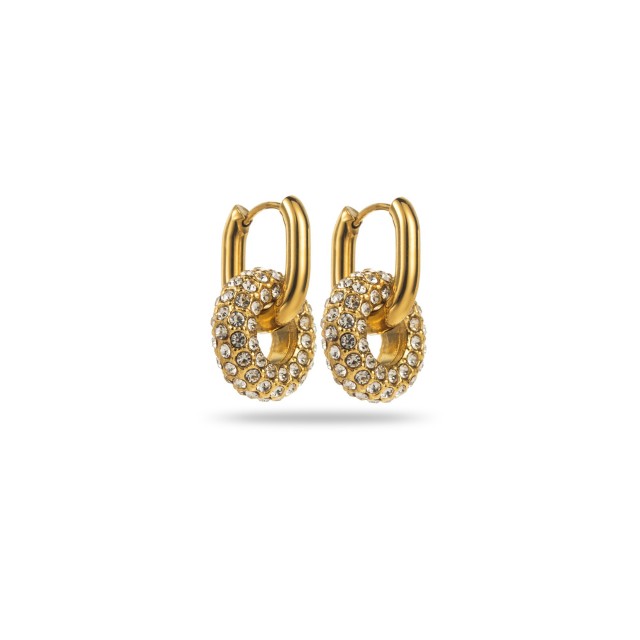 Mini Hoops Earrings with Rhinestone Ring Color:Gold